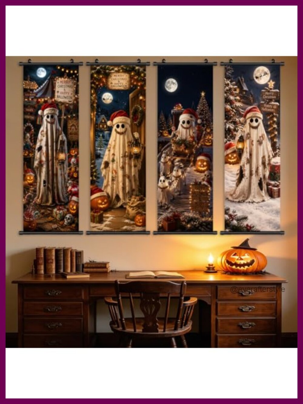 Vintage Halloween Christmas Ghost Hanging Scroll Poster Canvas Wall Art